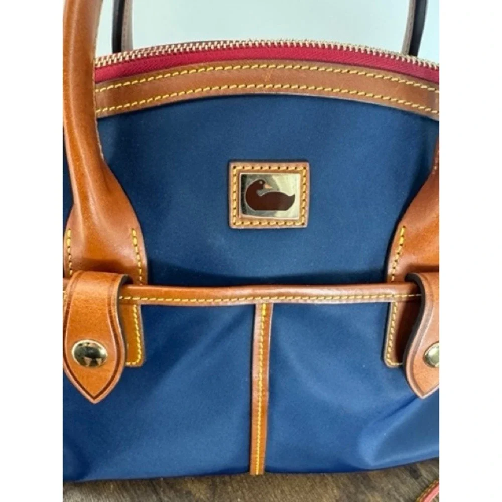 Dooney Bourke Navy Blue Wayfarer Domed Nylon Leather Trim Satchel Crossbody Bag